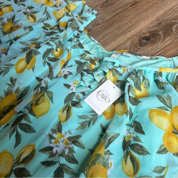 NWT Cato Lemon Print Poncho Blouse Plus 22/24W Lined Sheer Summer Top - Picture 2 of 8